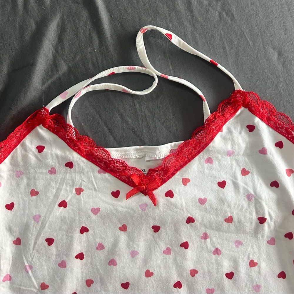 Heart Print Lace Trim Nighty